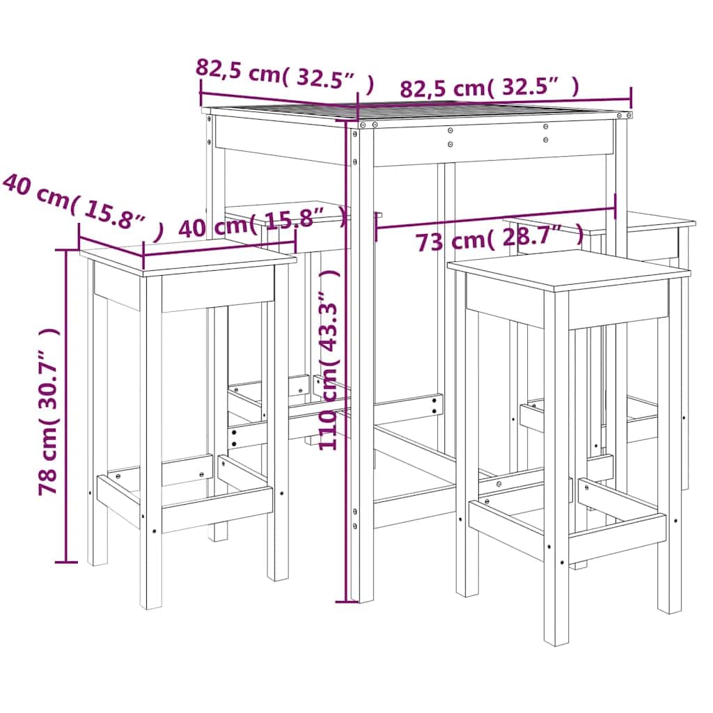 vidaXL 5-tlg. Gartenbar-Set Bartisch schwarz ohne Lehne