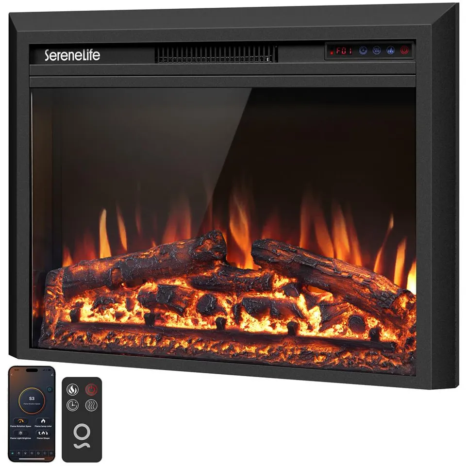 Serenelife Heater Elektrokamin Wand schwarz 1500W WiFi