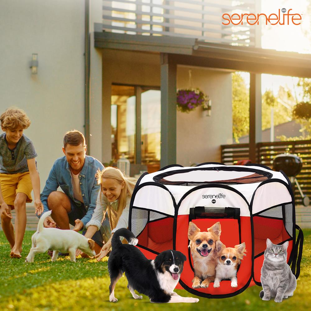 Serenelife Pet Care SLPTMLR109 Hundezelt faltbar Rot mit Napf