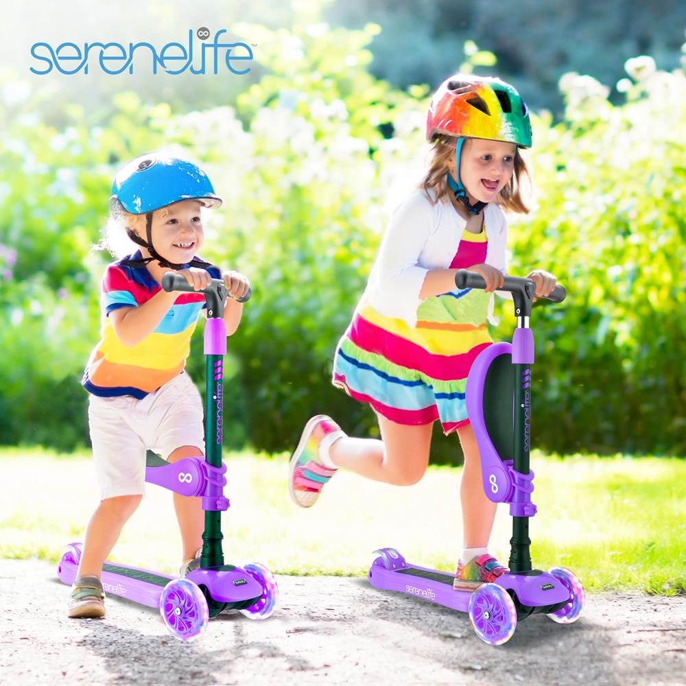 Serenelife Scooters Kinderroller 3-Rad Lila mit Sitz und LED
