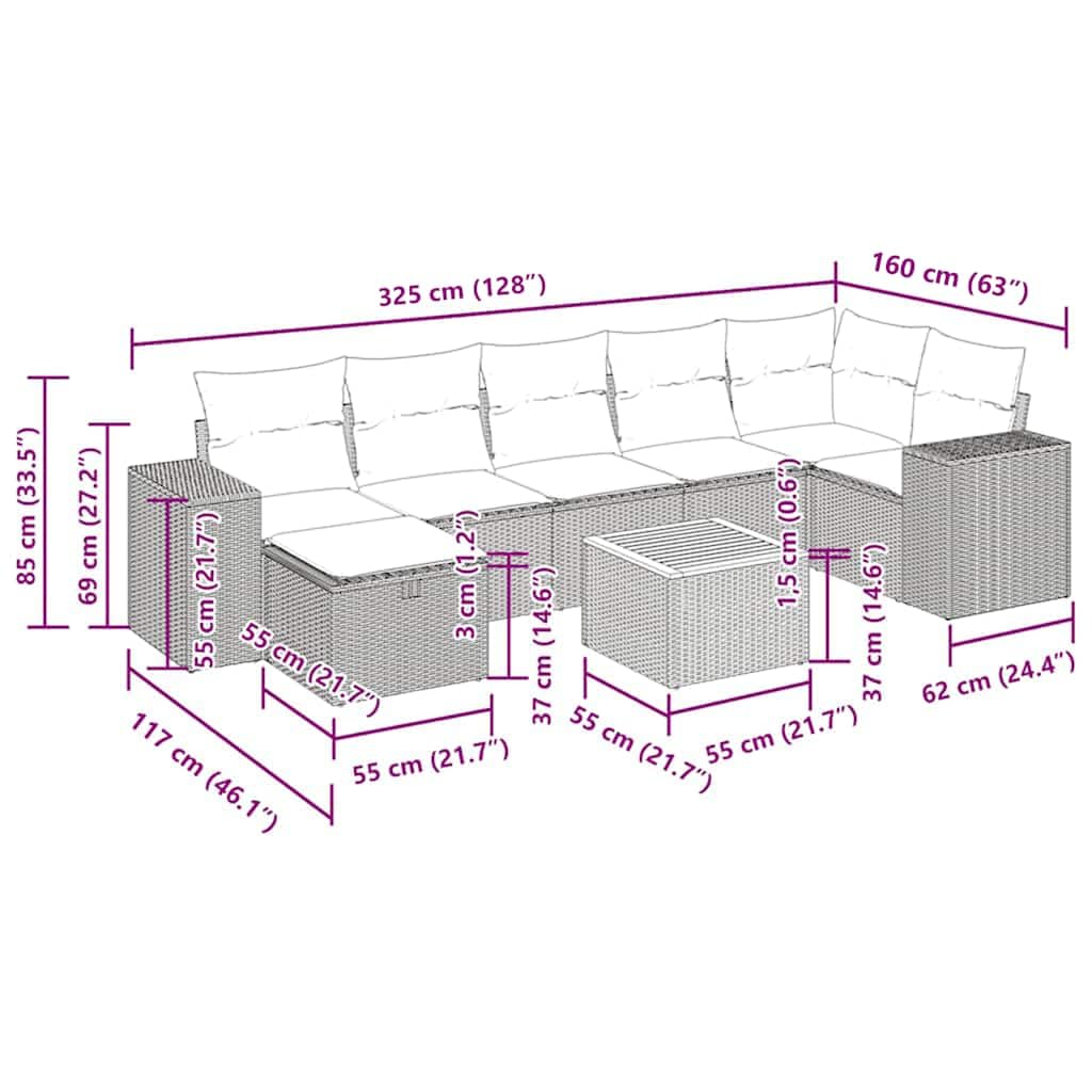vidaXL Heim & Garten 8-tlg Garten-Sofagarnitur Schwarz Poly Rattan