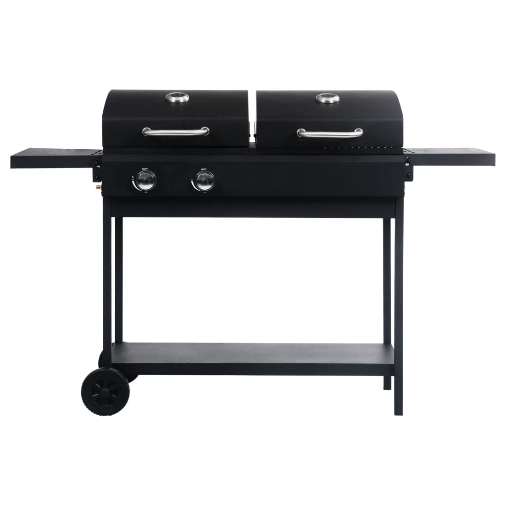 vidaXL Heim & Garten Gas-Holzkohle-Grill 2 Brenner mit Deckel