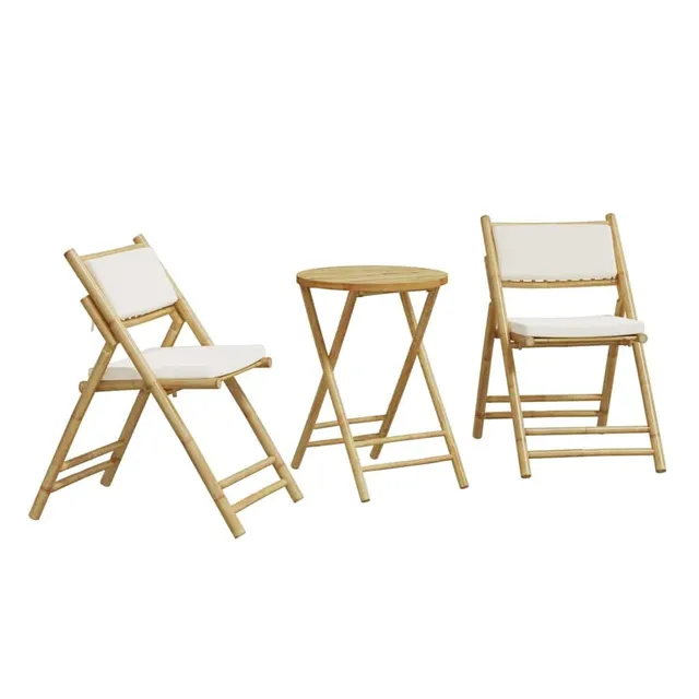 vidaXL Bistro-Set 3-TLG. Klappbar Bambus Gartenmöbel mit Kissen