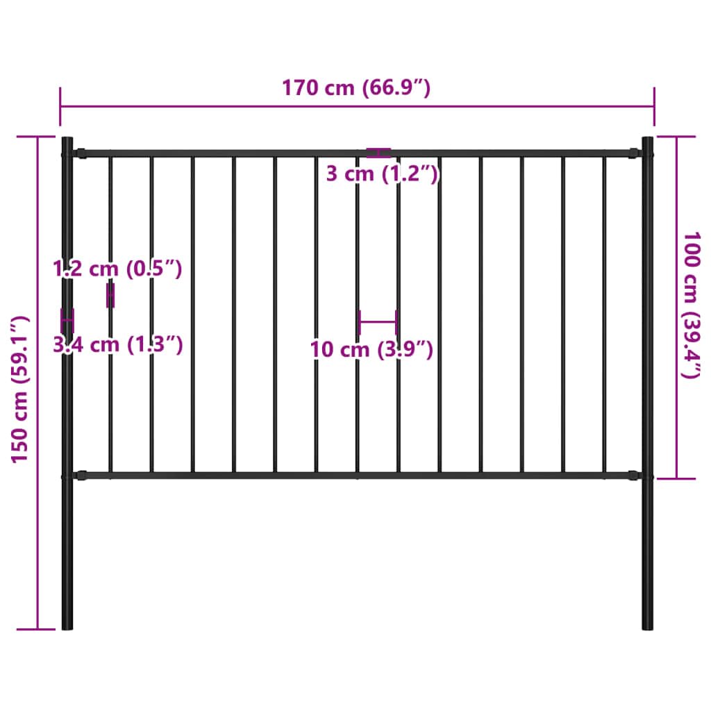 vidaXL Heim Garten Zaunelement Stahl 1,81x1m Schwarz