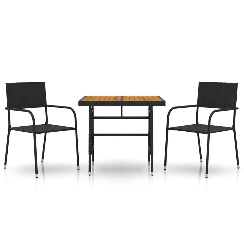 vidaXL Heim & Garten 3-TLG Gartenmöbel Set Rattan Schwarz Akazie