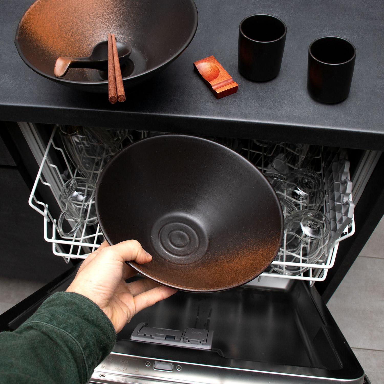 Intirilife Ramen Schüssel Set Keramik Schwarz 2 Personen