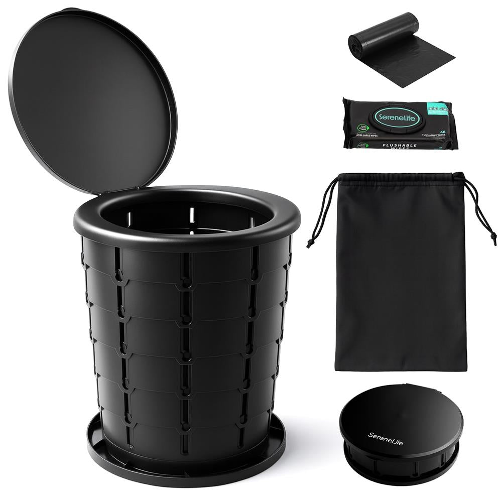 Serenelife Campingtoilette faltbar schwarz mit Beuteln 150kg
