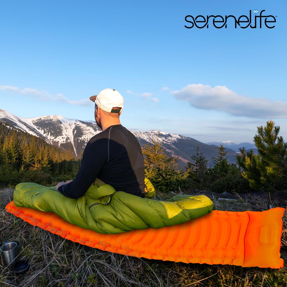 Serenelife Camping Schlafmatte Orange mit Kissen Nylon