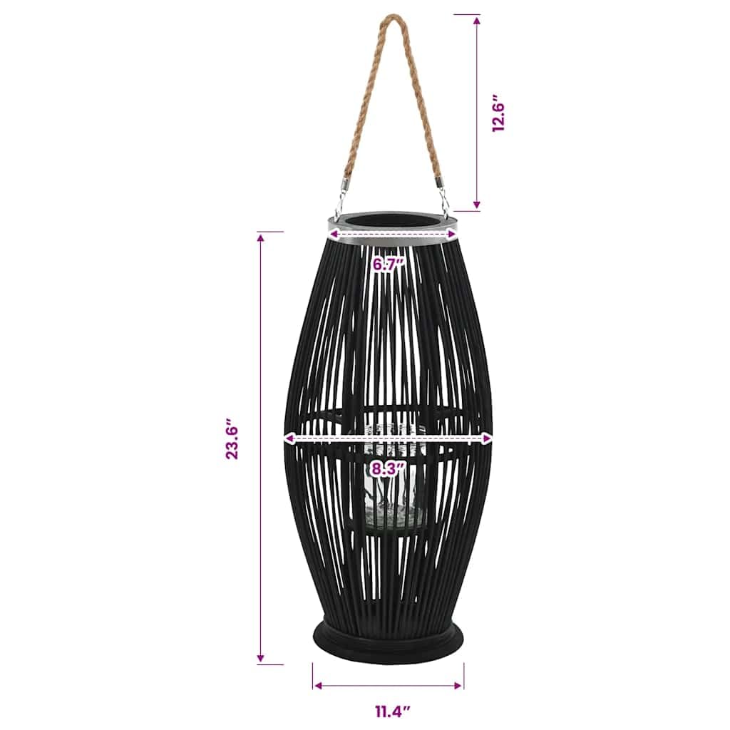 vidaXL Kerzenleuchter Bambus Schwarz 60 cm Hängelaterne Glas