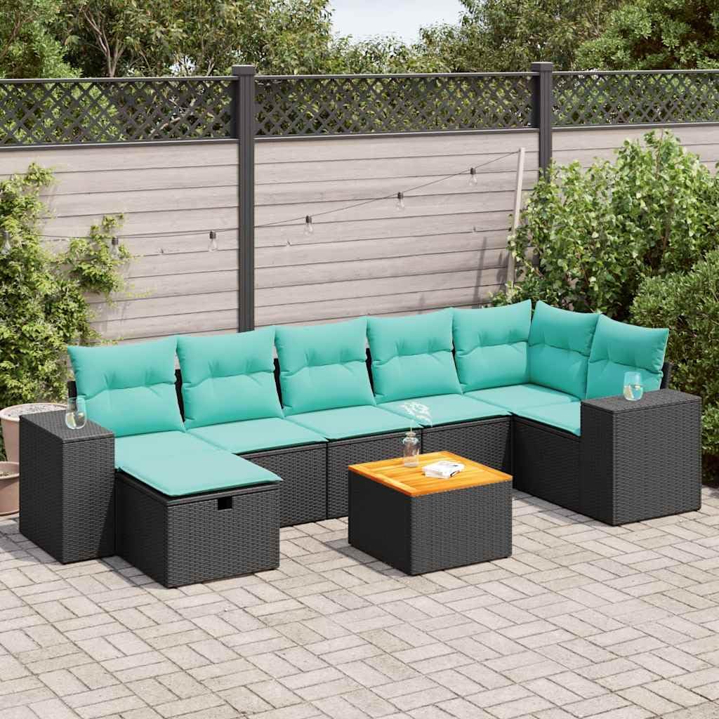 vidaXL Heim & Garten 8-tlg Garten-Sofagarnitur Schwarz Poly Rattan