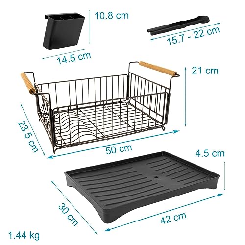 Intirilife Abtropfgestell Edelstahl schwarz 50x29 cm mit Schale