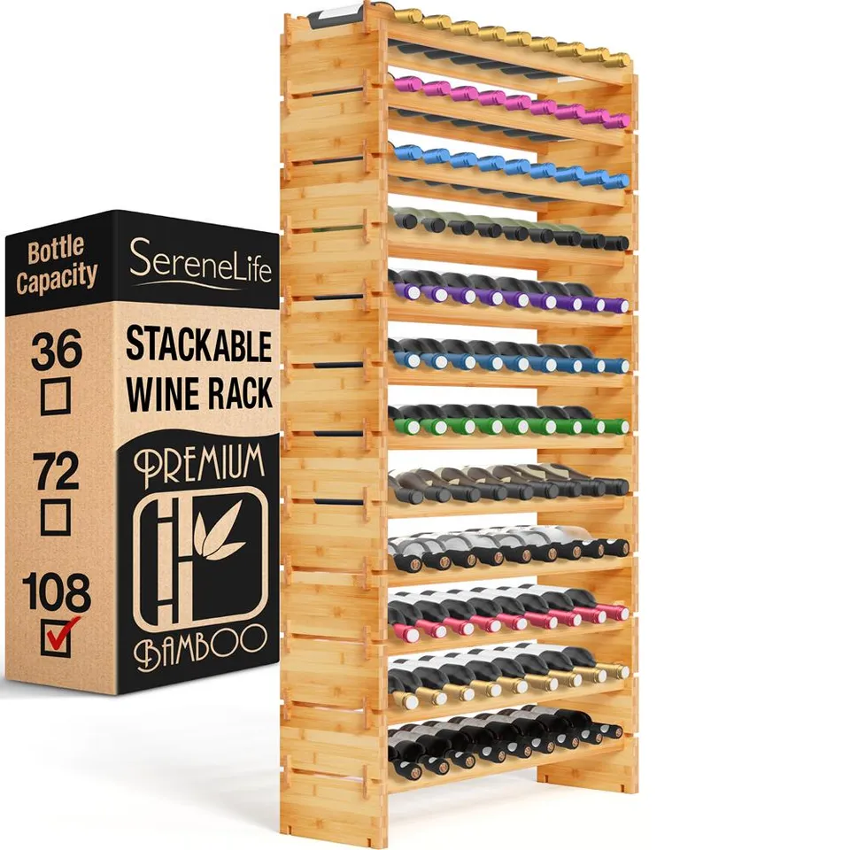 Serenelife Storage Weinregal 12 Ebenen Bambus 108 Flaschen