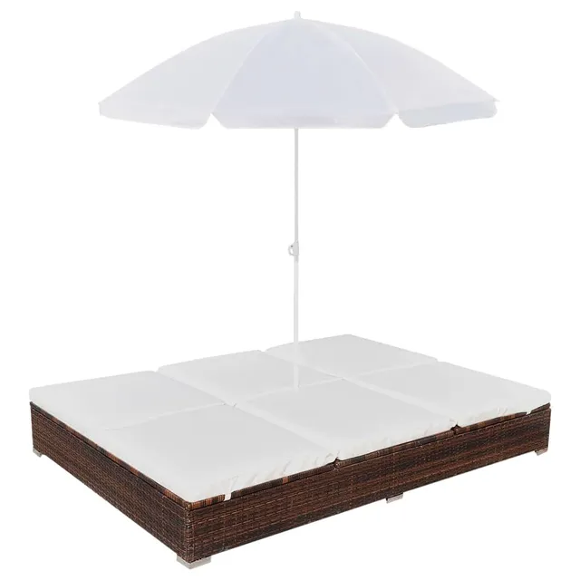 vidaXL Outdoor-Loungebett Braun Rattan Sonnenliege 2 Personen