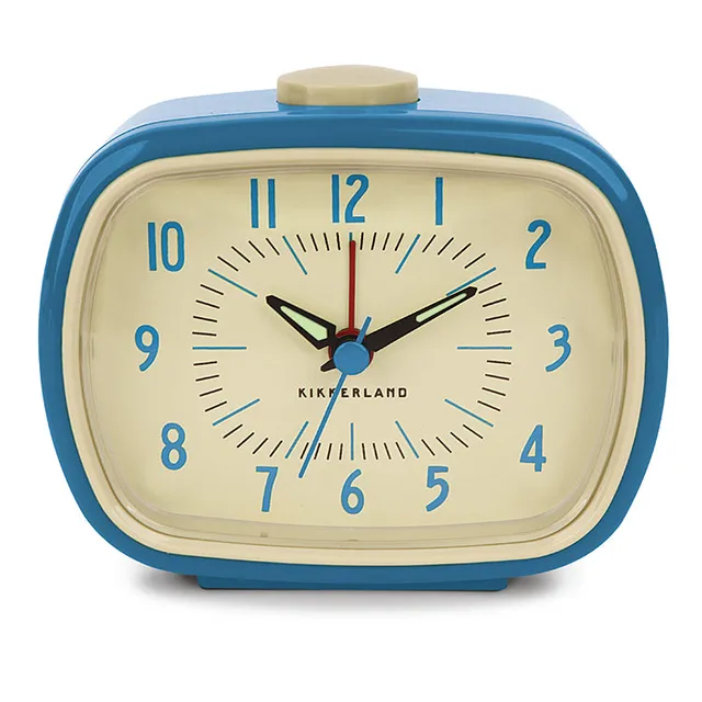 Kikkerland Home Retro Wecker Blau Analog mit Licht