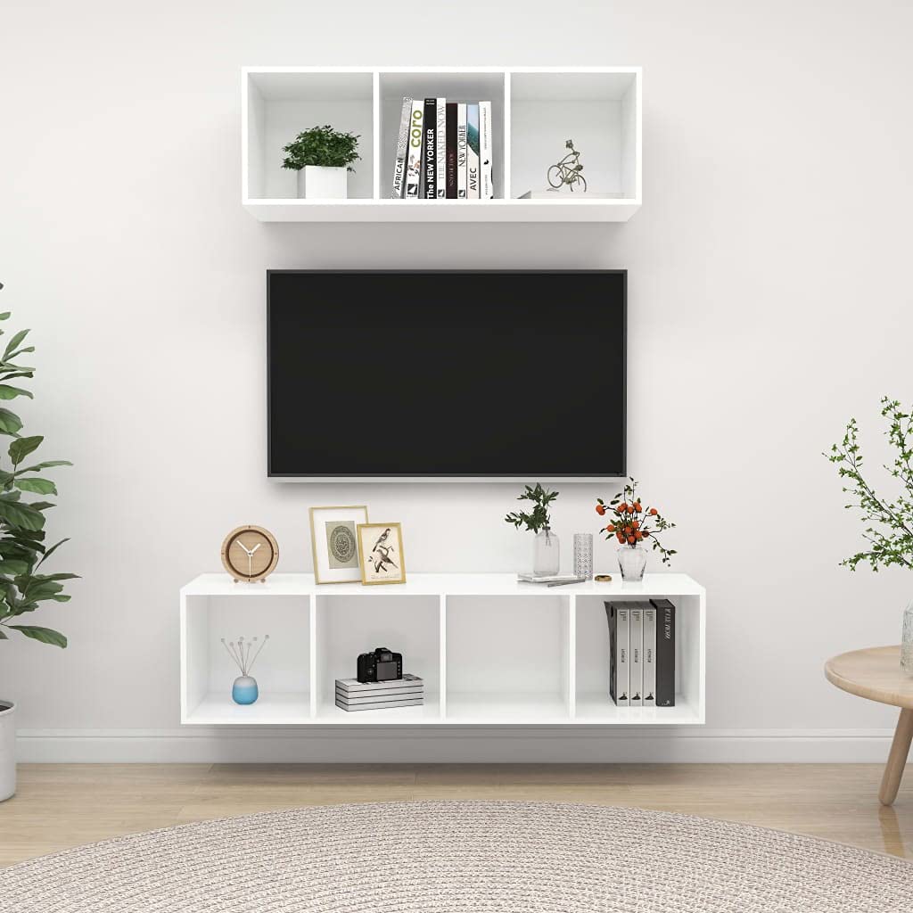 vidaXL Möbel TV-Schrank-Set 2-tlg Weiß Holzwerkstoff Hängend