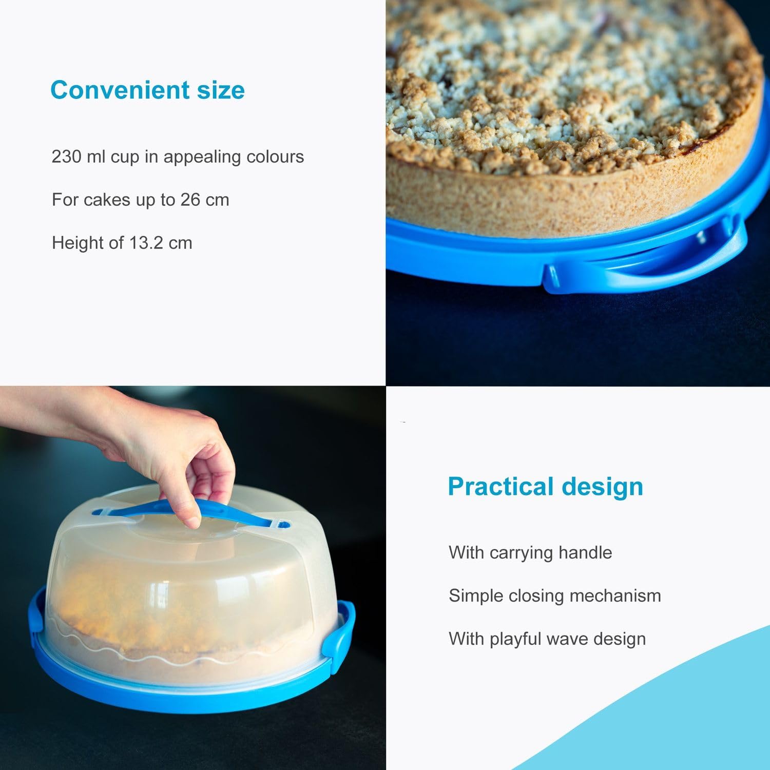 Intirilife Kuchenbox Rund Blau Kunststoff 29,8 cm mit Griff