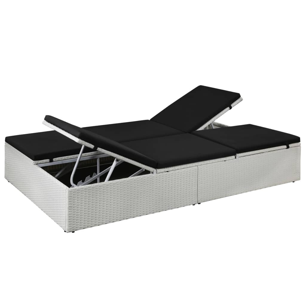 vidaXL Sonnenliege Poly Rattan schwarz mit Auflage Doppelliege