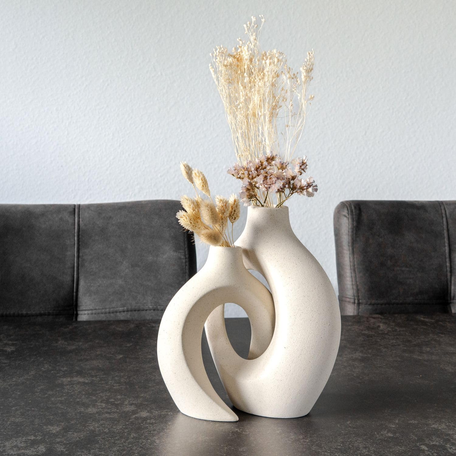 Intirilife Vase Weiß Matt Keramik Donut 2er Set Boho