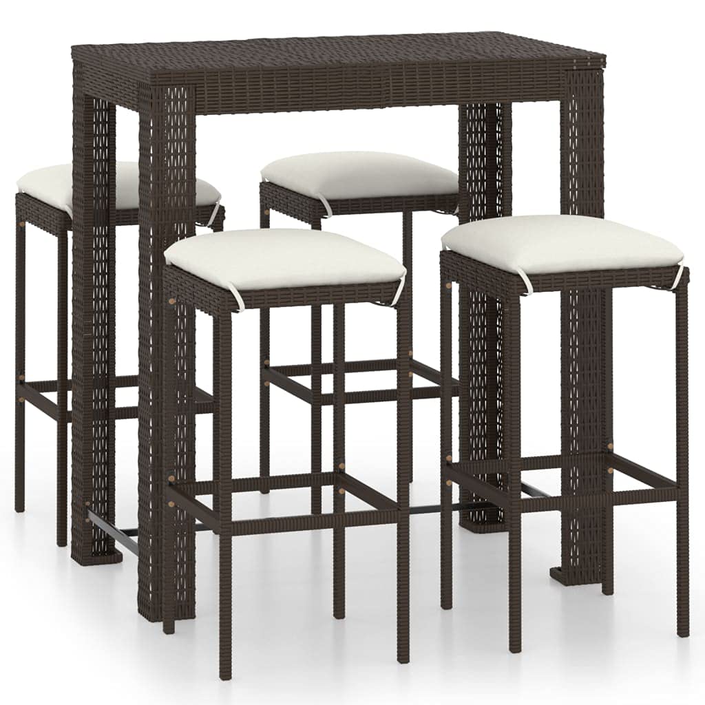 vidaXL Gartenbar-Set 5-tlg Poly Rattan braun Kissen
