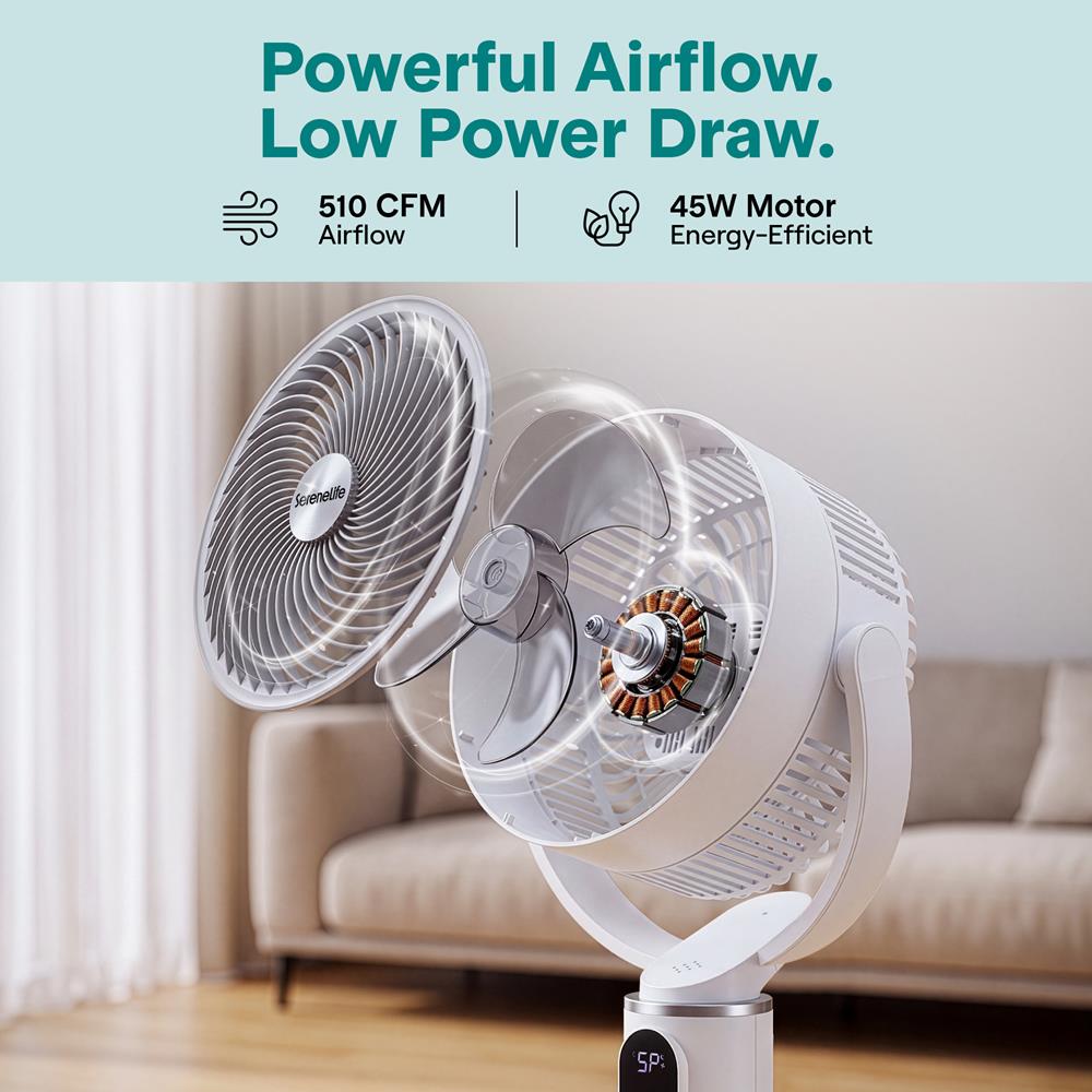 Serenelife Portable AC Standventilator Weiß 45W 6 Stufen