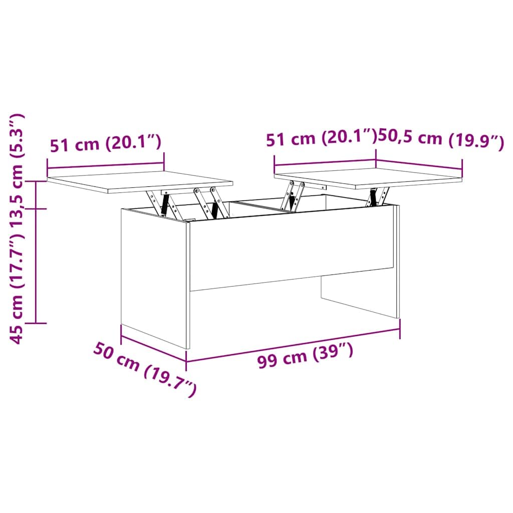 vidaXL Möbel Couchtisch höhenverstellbar Sonoma-Eiche 102cm