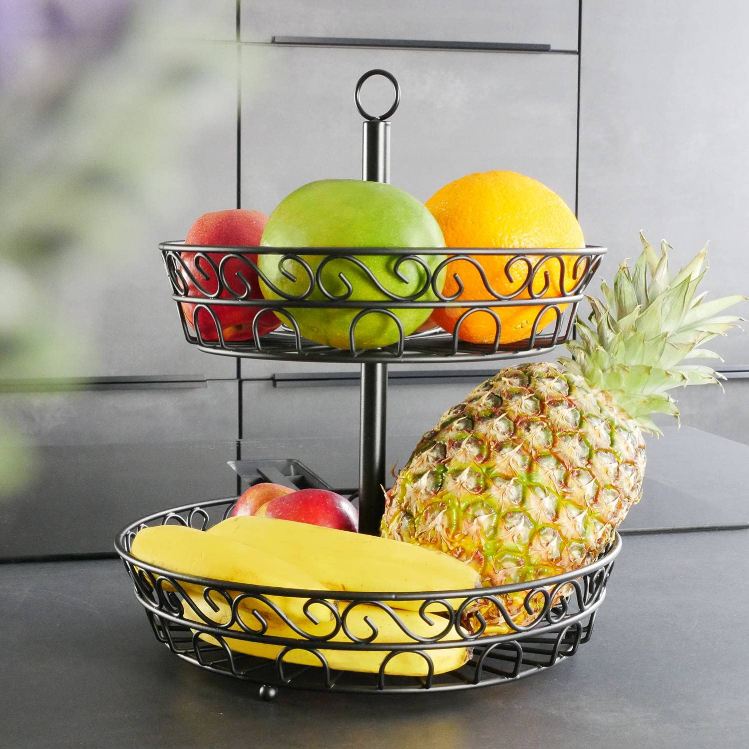 Intirilife Obstkorb Etagere 2 Etagen 30x35 cm schwarz Metall