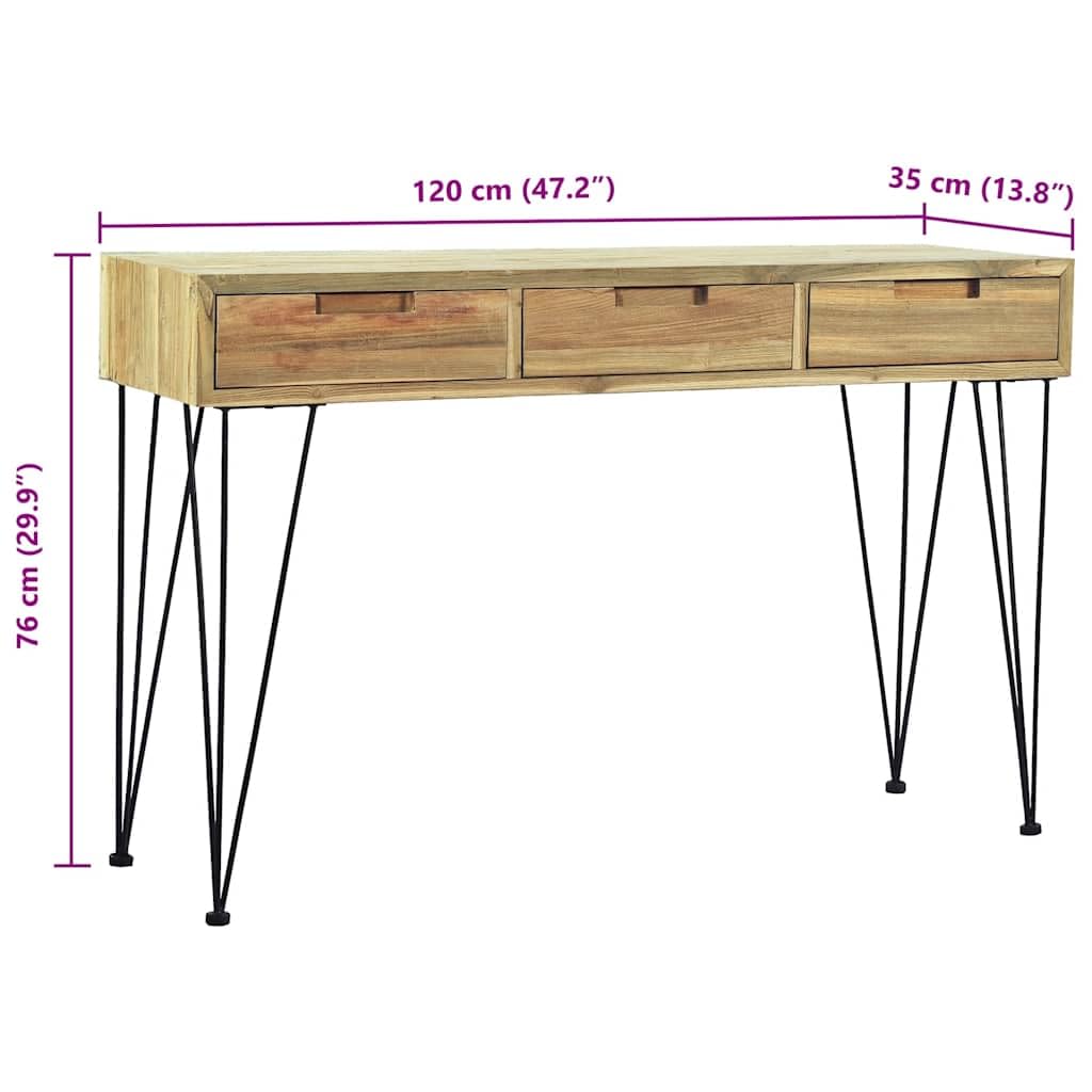 vidaXL Möbel Konsolentisch Teak Massiv 120cm 3 Schubladen