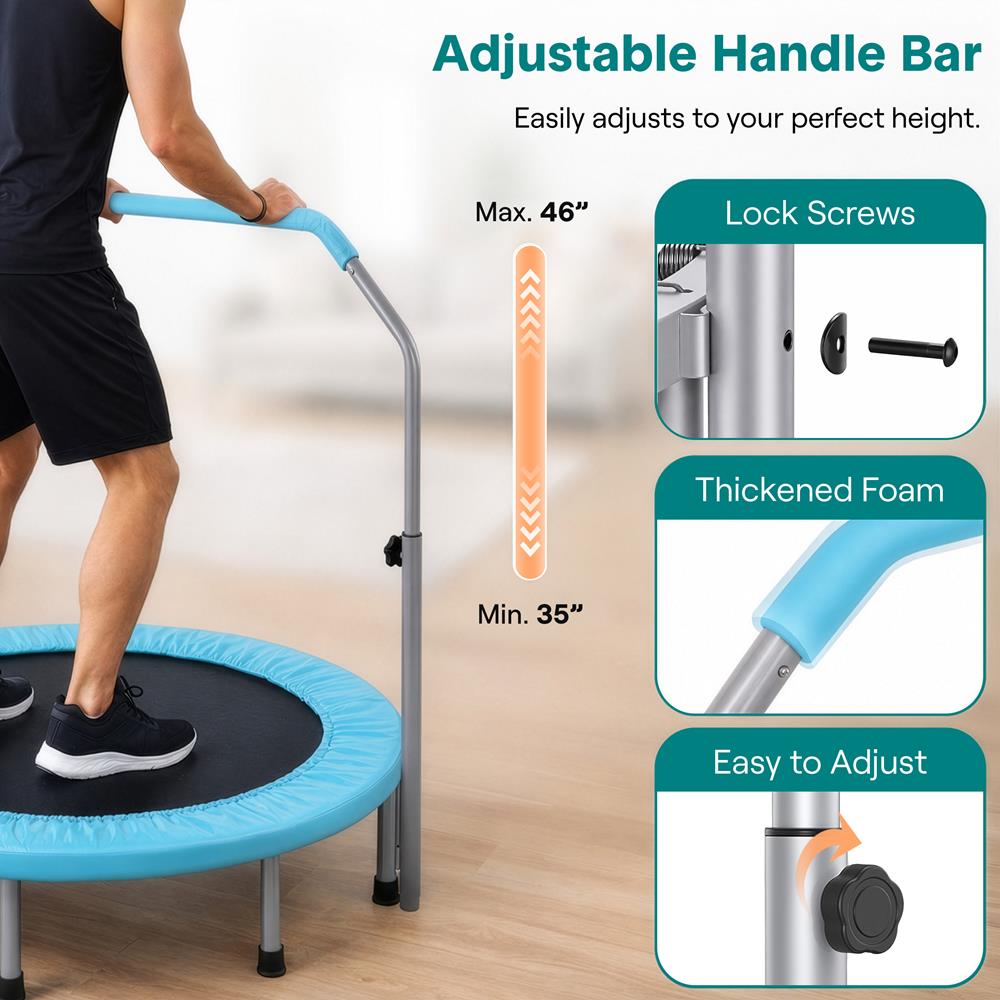 Serenelife Fitness Trampolin 40 Zoll hellblau mit Haltestange