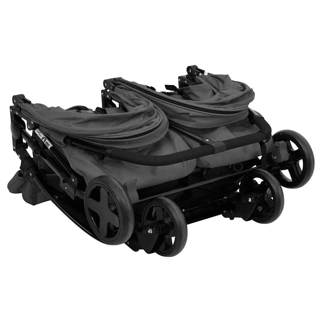 vidaXL Baby Geschwisterwagen klappbar Zwillingsbuggy Stahl dunkelgrau