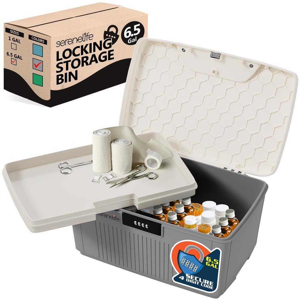 Serenelife Storage Aufbewahrungsbox Grau 25L mit Schloss