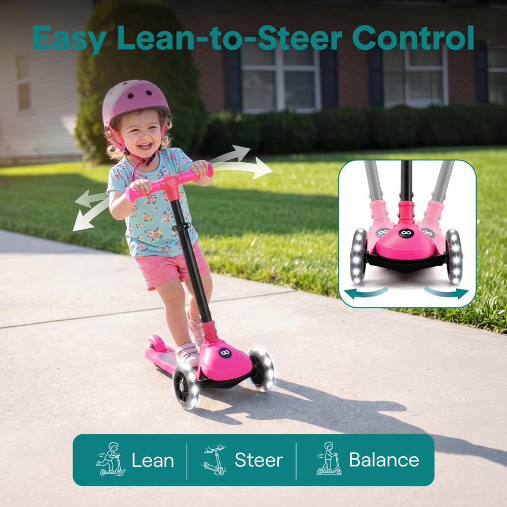 Serenelife Scooters Kinderroller 3 Räder Pink LED