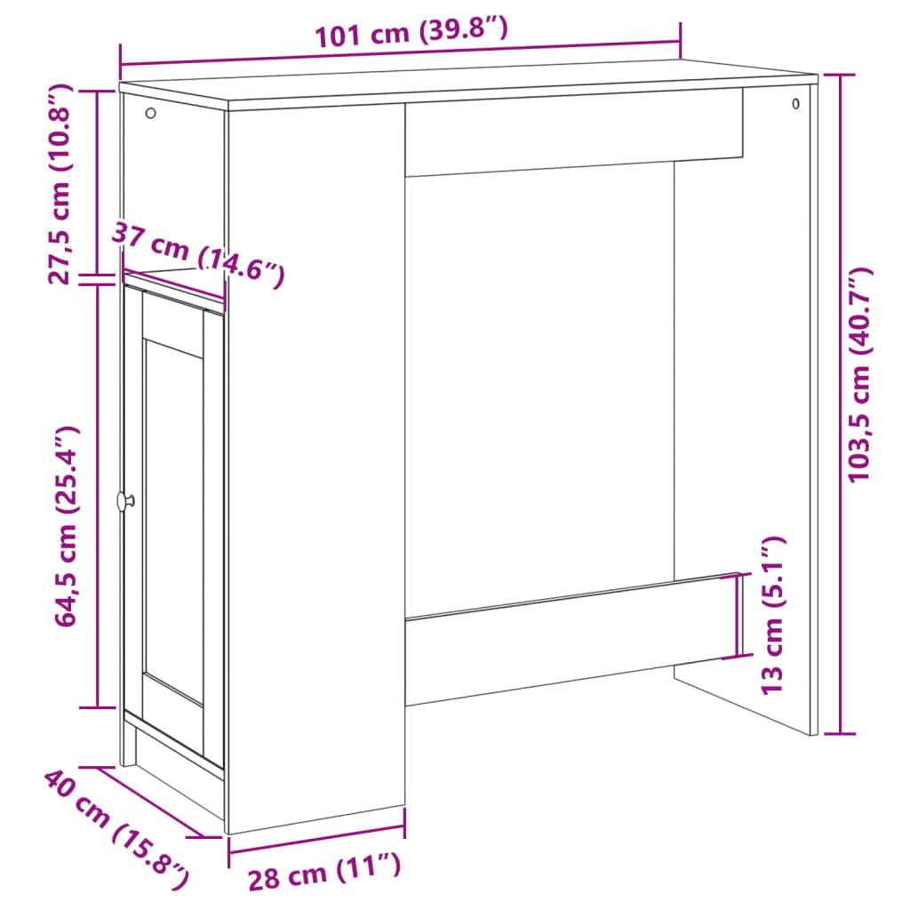 vidaXL Bartisch Weiß 101x40x103,5 cm Holzwerkstoff mit Regal