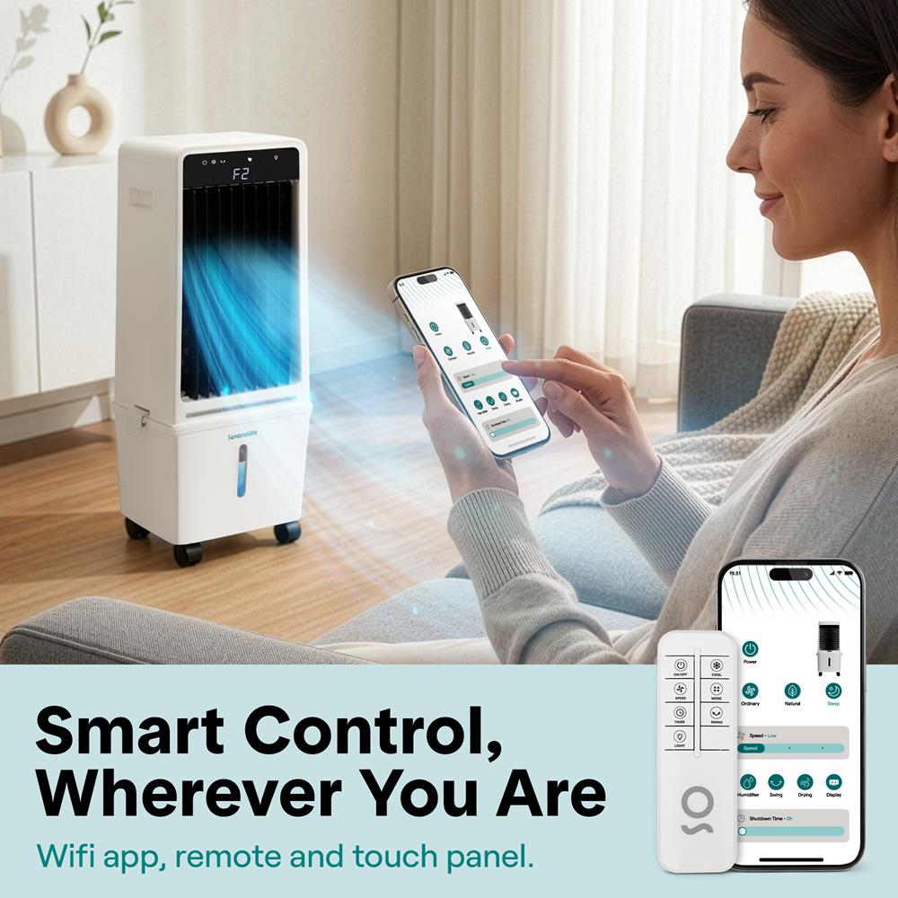 Serenelife Luftkühler Mobil 15 L Weiß Schwarz 80 W