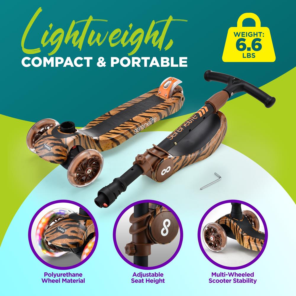 Serenelife Scooters Kinderroller Tiger 3-Rad LED mit Sitz