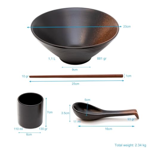 Intirilife Ramen Schüssel Set Keramik Schwarz 2 Personen
