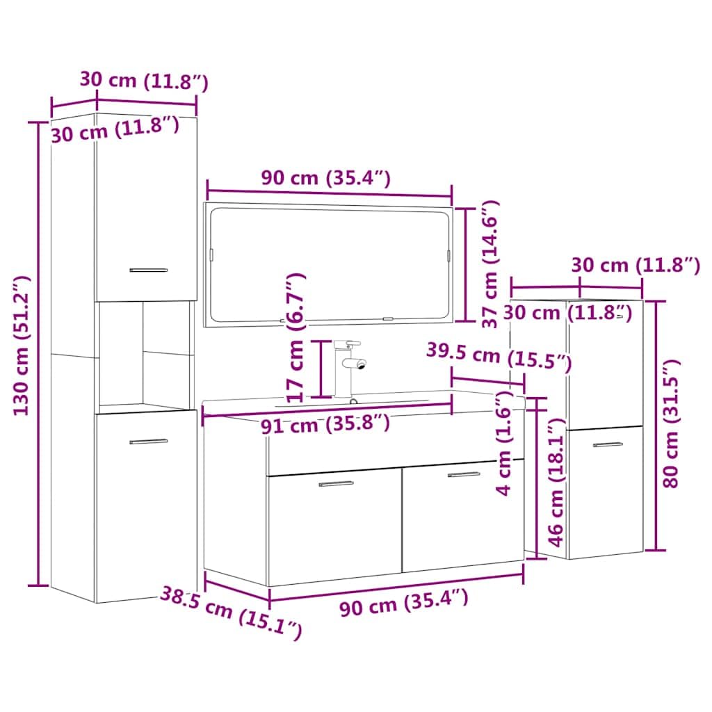vidaXL Möbel 5-tlg. Badmöbel-Set Betongrau Holzwerkstoff