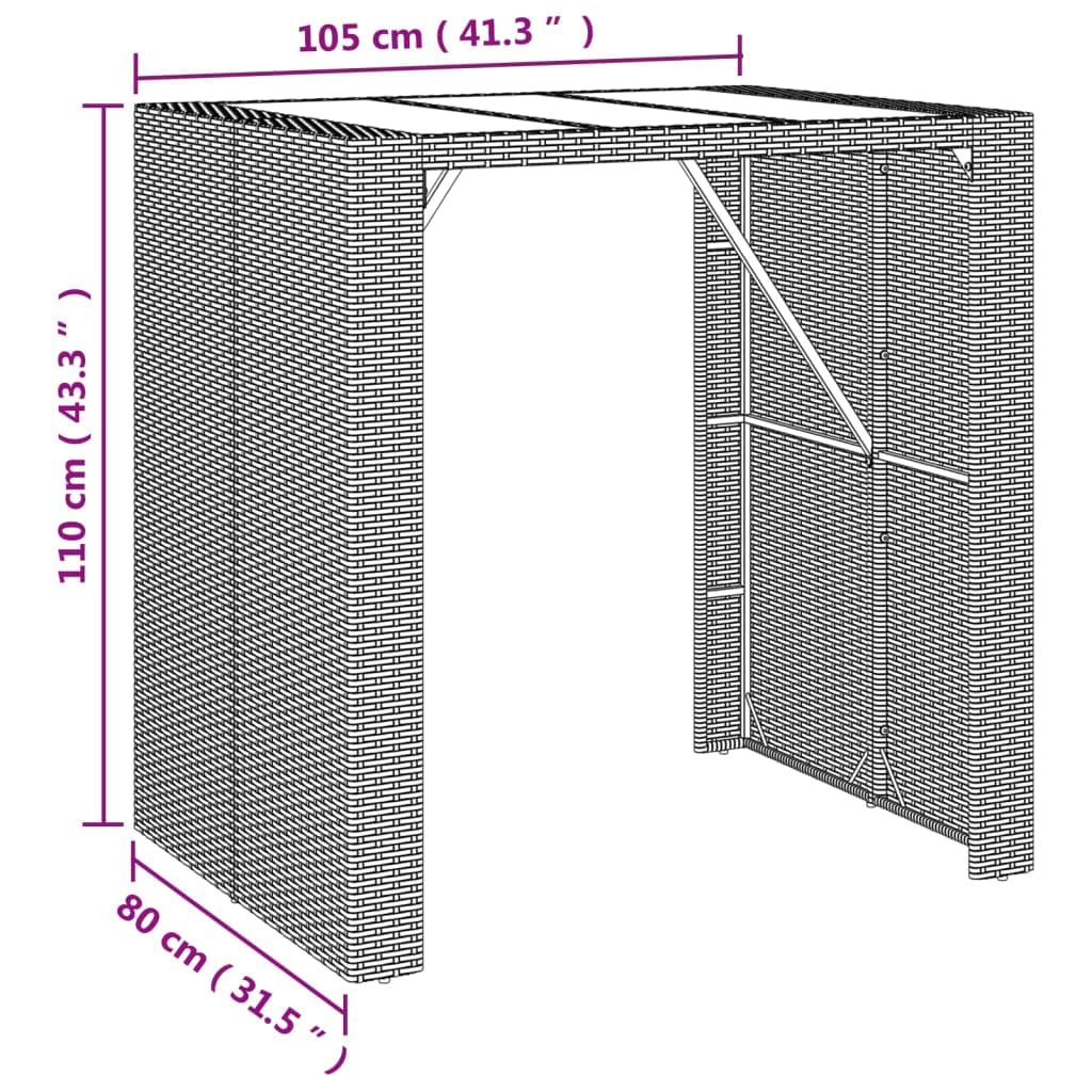 vidaXL Gartenbar-Set 5-tlg. Rattan Bar Braun mit Kissen