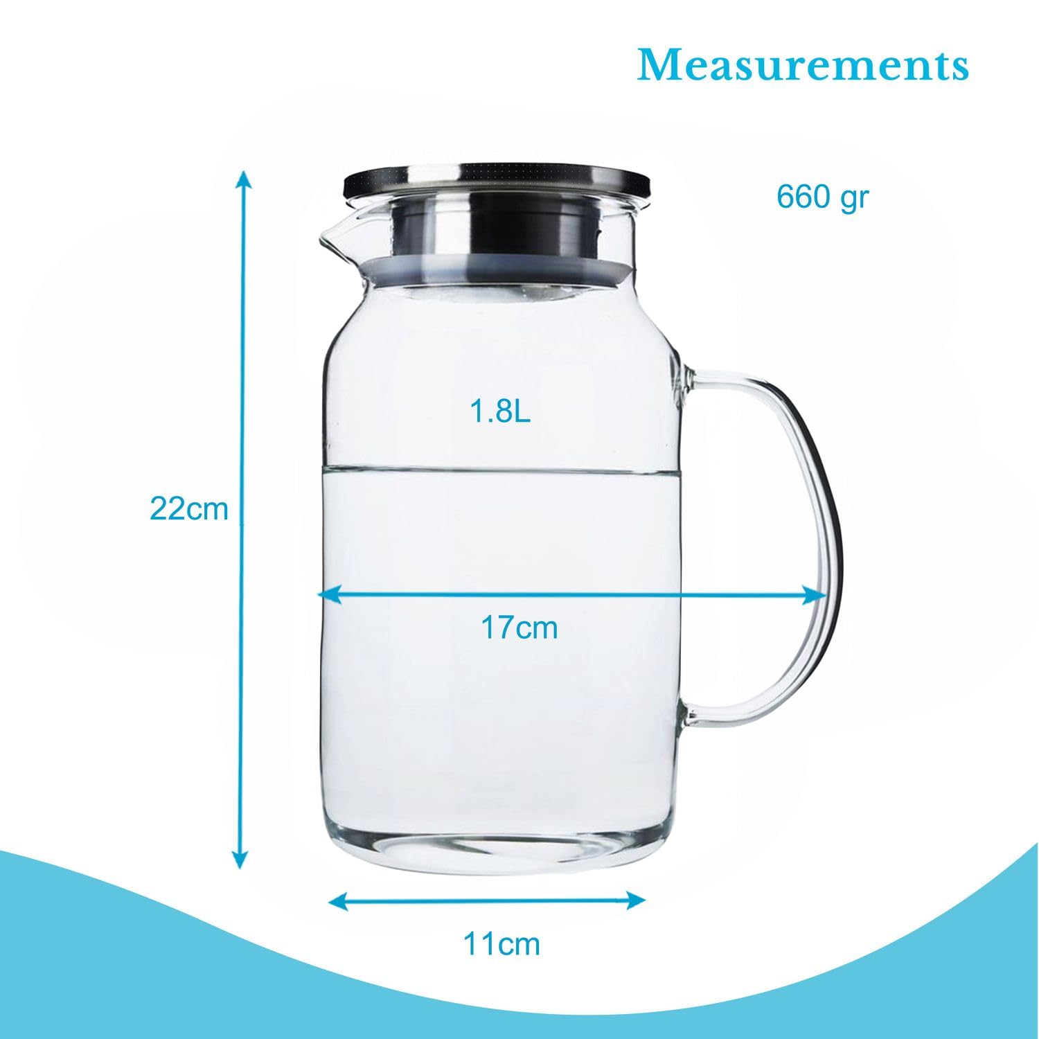 Intirilife Karaffe mit Filter 1,8l Glas klar