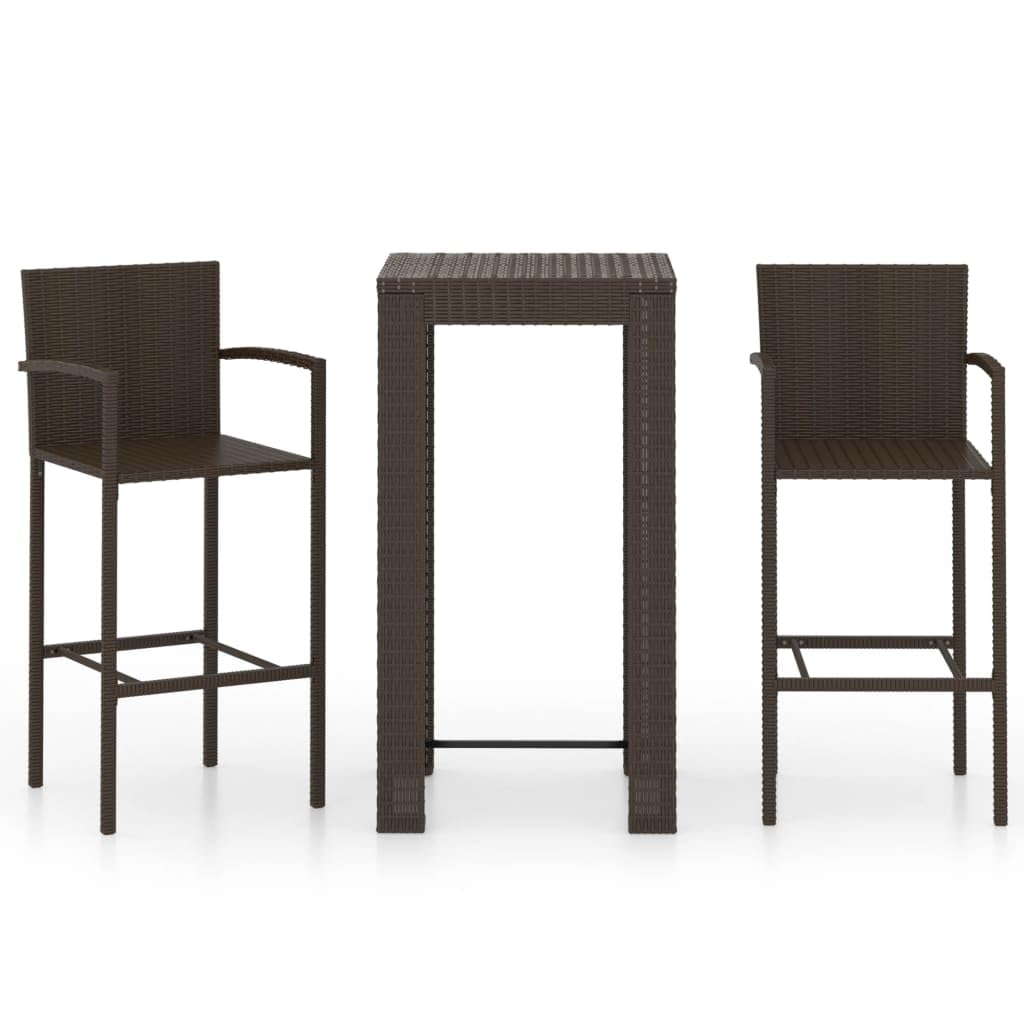 vidaXL Gartenbar Set 3-tlg Braun Poly Rattan mit Armlehnen