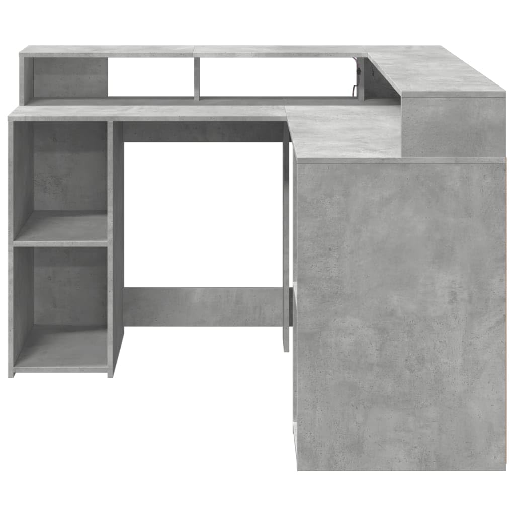 vidaXL LED-Schreibtisch 130x130 Eckschreibtisch Betongrau