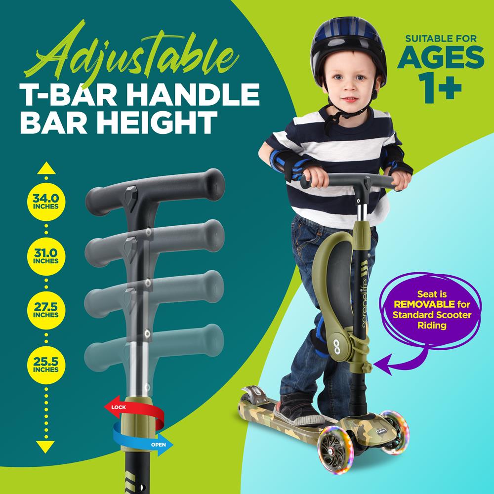 Serenelife Kinder Scooter 3-Räder LED Sitz Klappbar