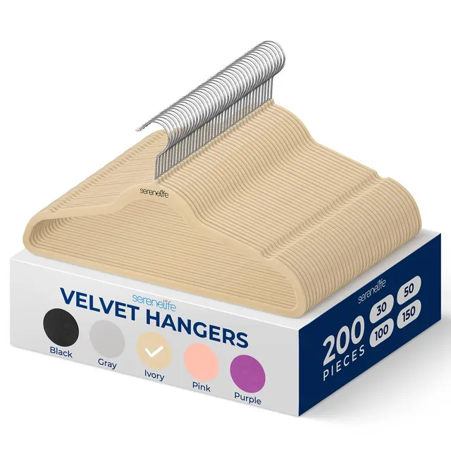 Serenelife Storage Samtbügel 200er Pack Ivory rutschfest