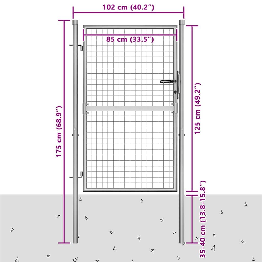 vidaXL Gartentor 105x175 cm Zauntor Stahl verzinkt silbern