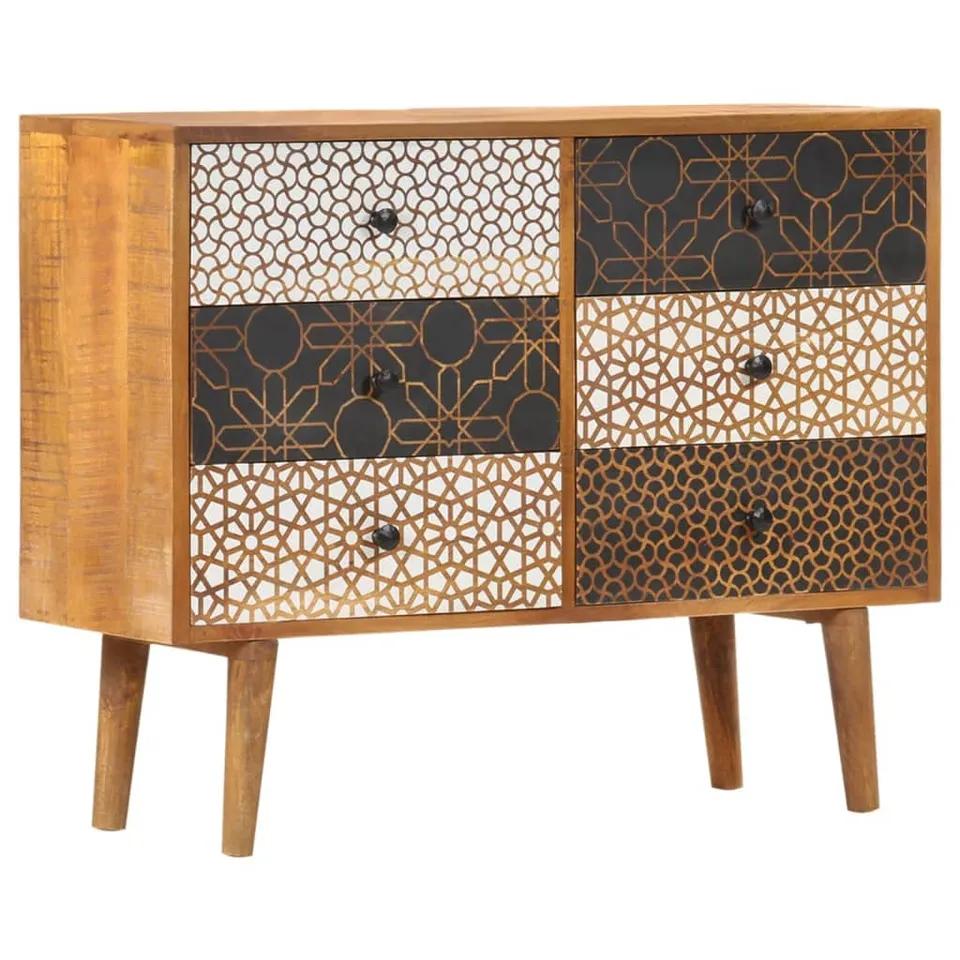 vidaXL Möbel Sideboard Mangoholz 90 cm 6 Schubladen Druckmuster