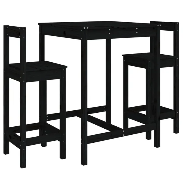 vidaXL 3-tlg. Gartenbar-Set Bartisch schwarz mit Lehne