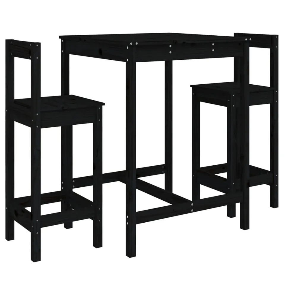 vidaXL 3-tlg. Gartenbar-Set Bartisch schwarz mit Lehne