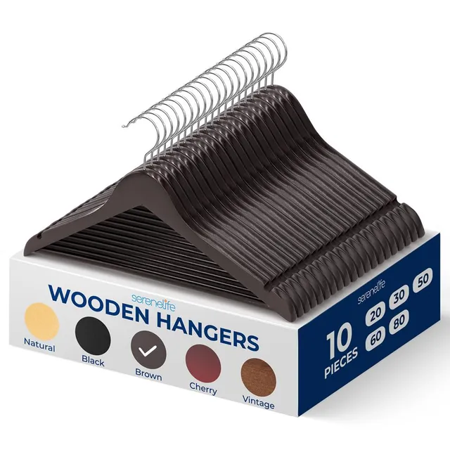 Serenelife Storage Kleiderbügel Holz natur 10er Pack