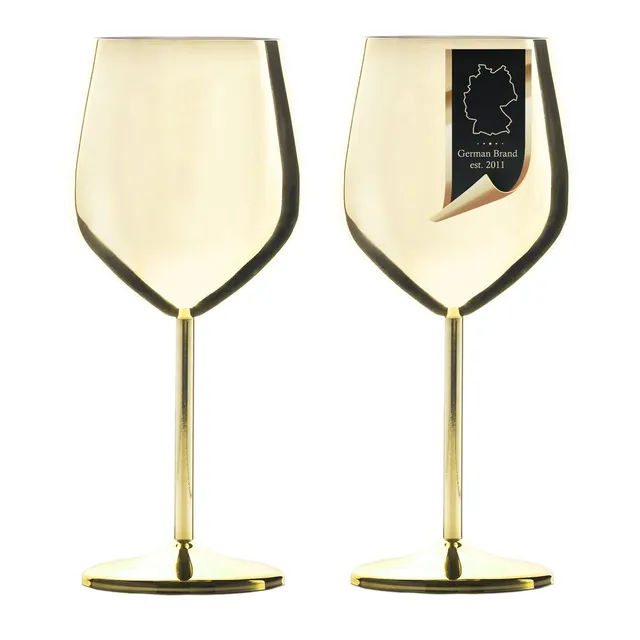 Intirilife Weingläser Edelstahl Gold 400 ml 2er Set