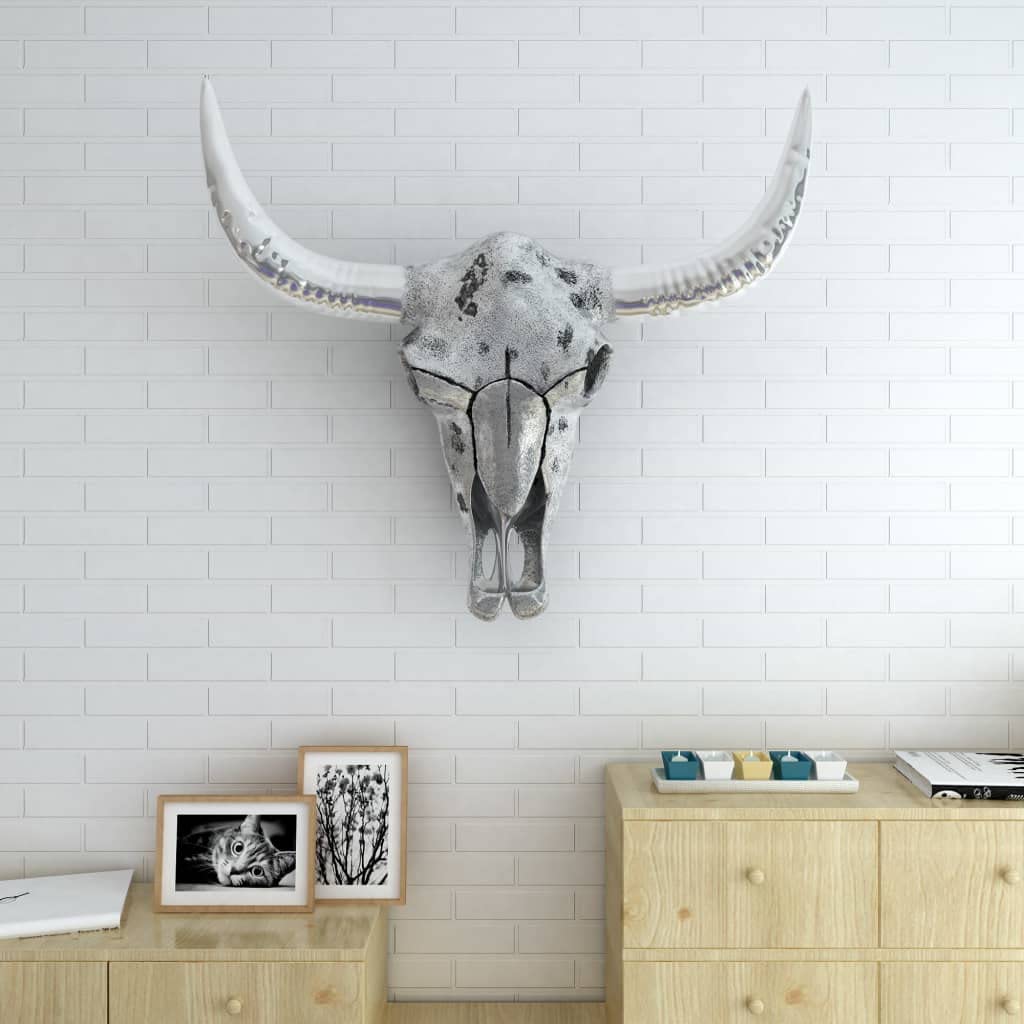 vidaXL Wanddeko Bullenschädel 58 cm Aluminium Silber