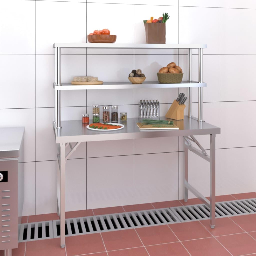 vidaXL Heim & Garten Küchen-Arbeitstisch 120x60x145 Edelstahl